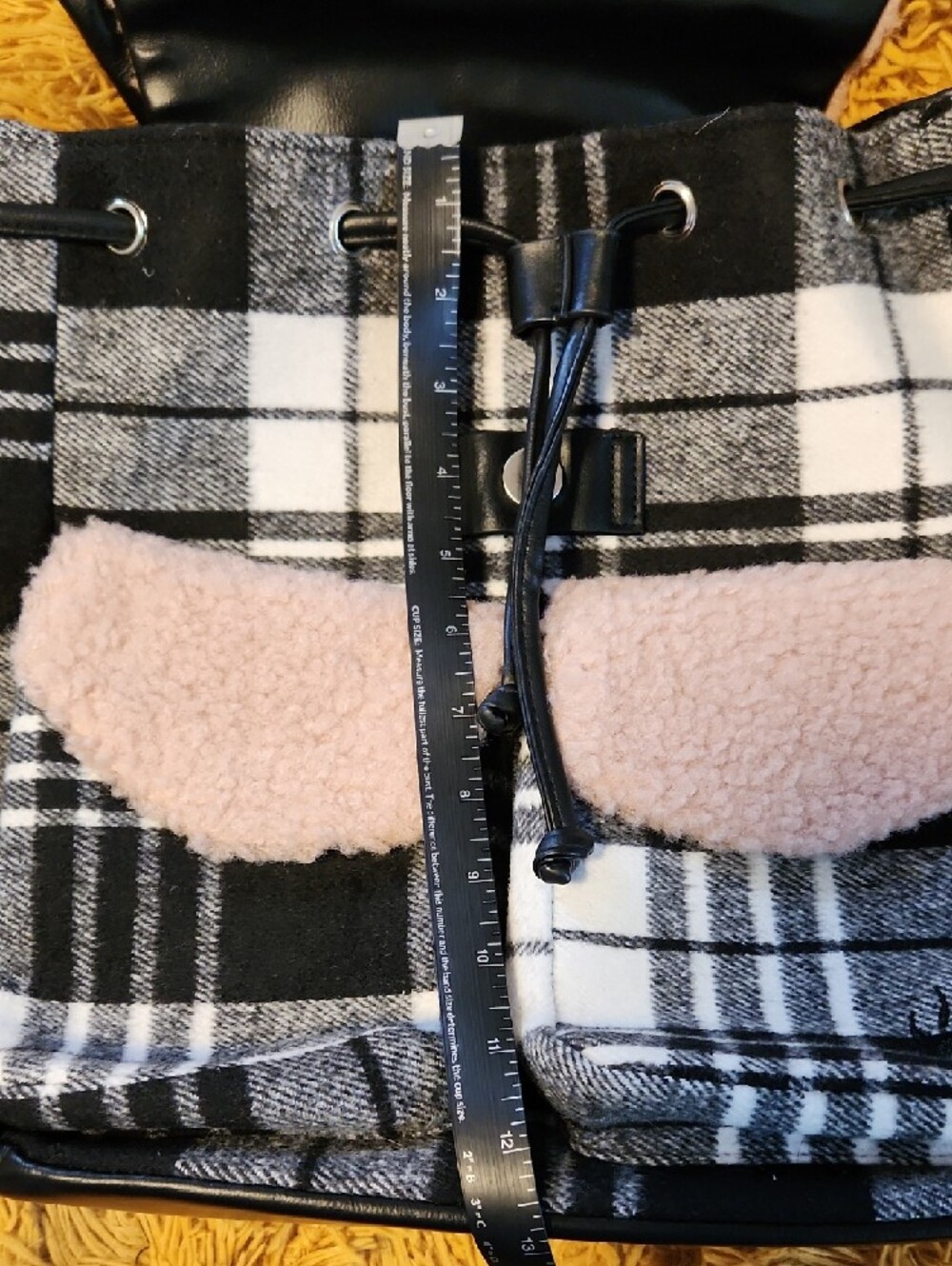 NWOT BearPaw Pink Faux-Shearling Plaid Backpack with Black Accents - Picture 11 of 13